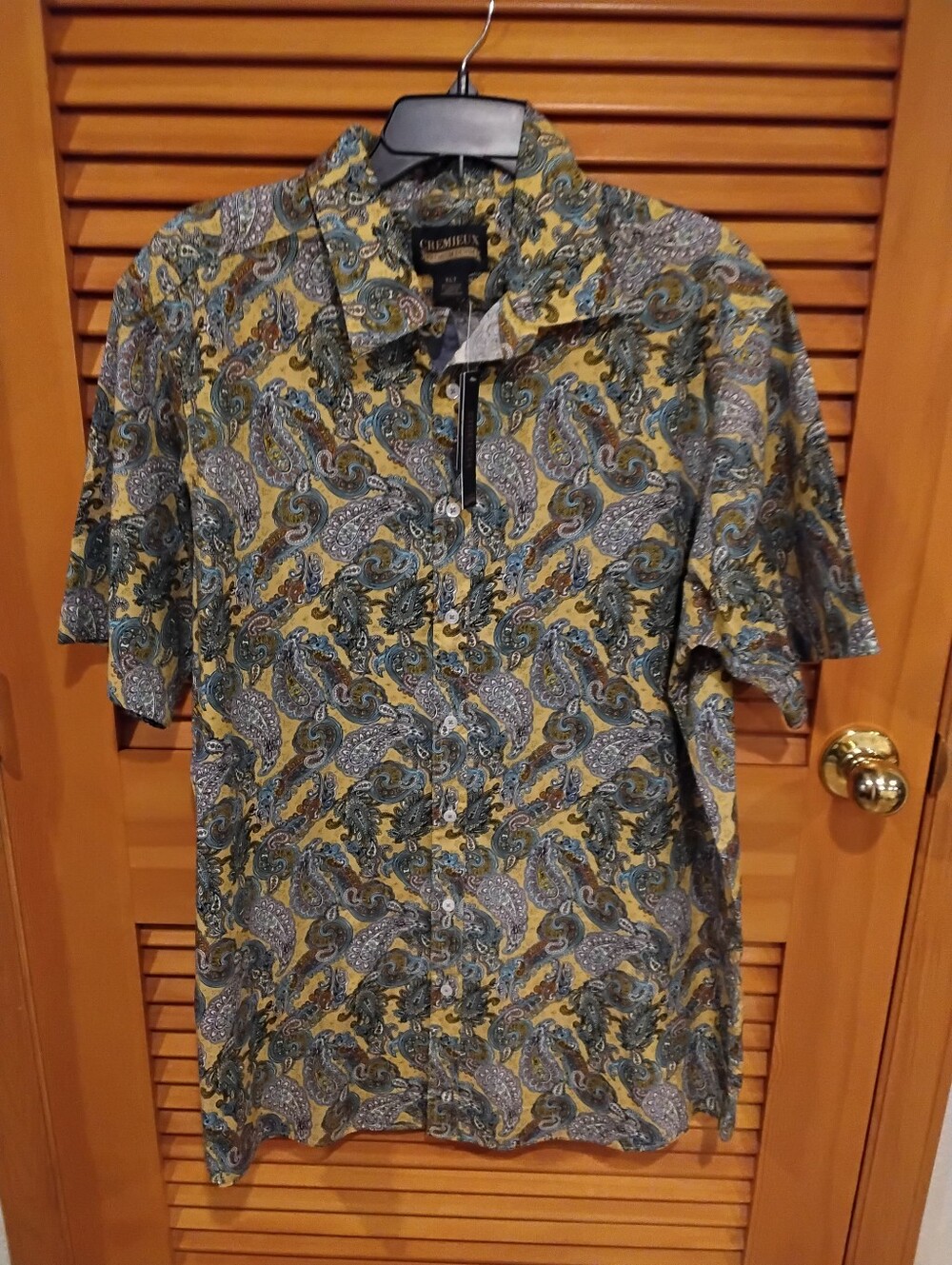 NWT Cremiuex Premium Denim Paisley Short Sleeve Woven Shirt XL-Tall
